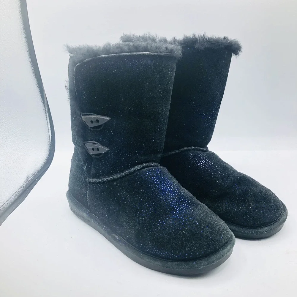 BEARPAW WOMEN'S ABIGAIL PULL ON MID‎ CALF SUEDE WINTER BOOTS sz 7 BLACK